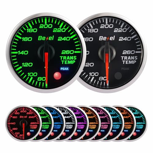 Bezel Transmission Temp Gauge Kit 80-260 Black Indash Brushless Series 2-1/16 (52mm) for car - 10 Colors - Clear Lens - Includes Temperature Sensor - 5 Level Brightness - JDM - USDM