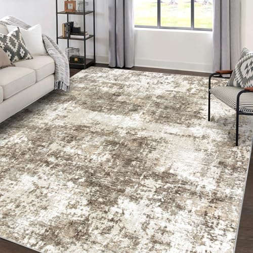 Area Rugs 9x12 Living Room: Large Modern Abstract Washable Rug Soft Indoor Anti Slip Carpet for Under Dining Table Bedroom Nursery Home Office Brown