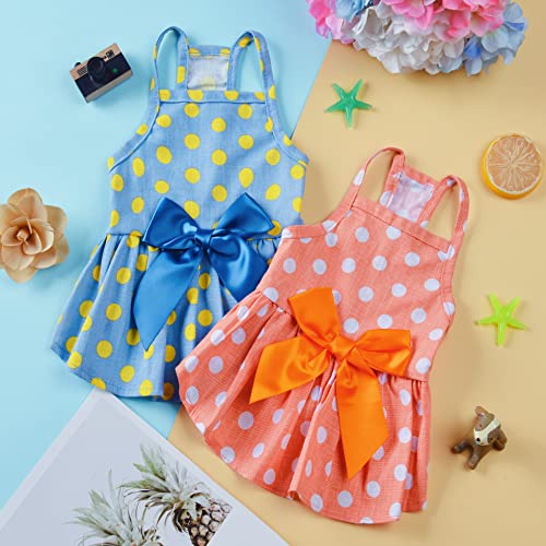 Msnfoasm 2Pcs-Small Dog Dresses,Cute Polka Dots Dog Bow-Knotskirt For Small Dogs Cats(Blue&Orange,Xs) #TOP2