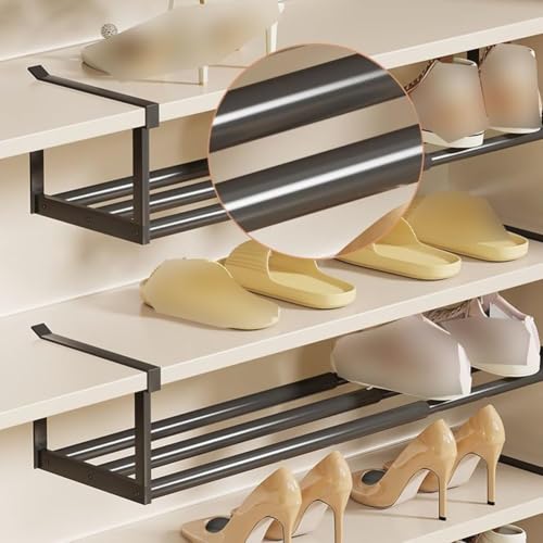 Étagère à chaussures télescopique extensible en métal noir pour placard