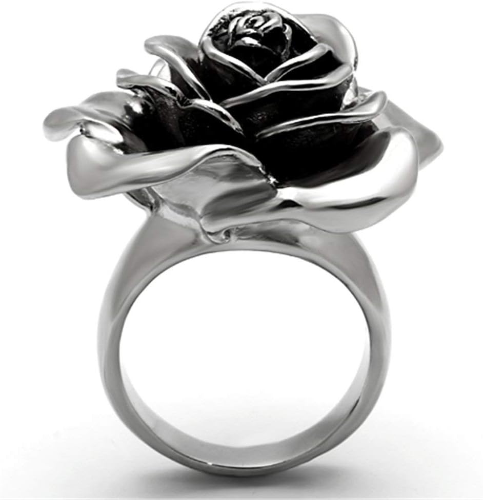 Women's Rose Flower Fashion Cocktail Statement Ring in Hypoallergenic Stainless Steel