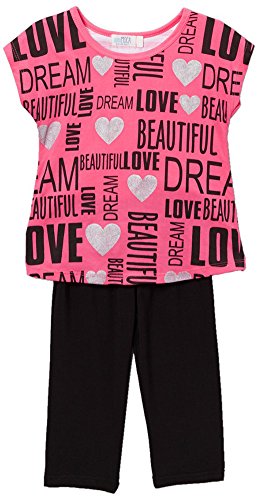 Image of ToBeInStyle Girl's 2 Piece Outfit Top & Leggings Set Casual Graphic Shirt Capri Pants