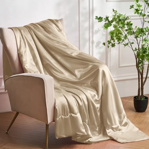 YASMENG Taupe Cooling Satin Throw Blanket 60 x 80 Inches Soft Lightweight Silky Bed Blanket for Couch, Sofa, Camping, Bed, Outdoor, Travel, Car
