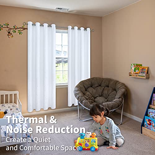 Image of BGment Star & Lines Pure White Room Darkening Curtains 84 Inch Length 2 Panels Set, Thermal Insulated Privacy Grommet Window Drapes for Kids Boys Bedroom, 52 x 84 Inch