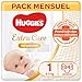 Huggies, Couches bébé Taille 1 (2-5 kg), Nouveau-nés, Unisexe, Avec indicateur d’humidité, Pack 1 mois de consommation, Nouveau née - 21x 4 (84 Unités)