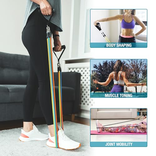 Beenax Resistance Bands Set with Handles - Heavy Duty 12pcs Exercise Bands, Up to 150/200/250 LBS - Fitness Training Tubes for Home, Gym, Physio - Large Handles, Ankle Straps, Door Anchor, Carry Bag - Image 5