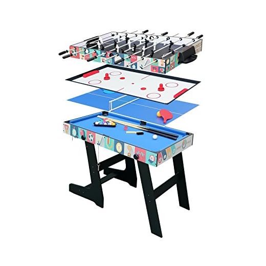 HLC® Mesa Multijuegos Plegable 4 en 1 Mesa de Billar,Ping Pong,Hockey y Futbolín (109 x 60,5 x 82 cm) Buen Regalo para Las Fiestas Juegos Entre Familia