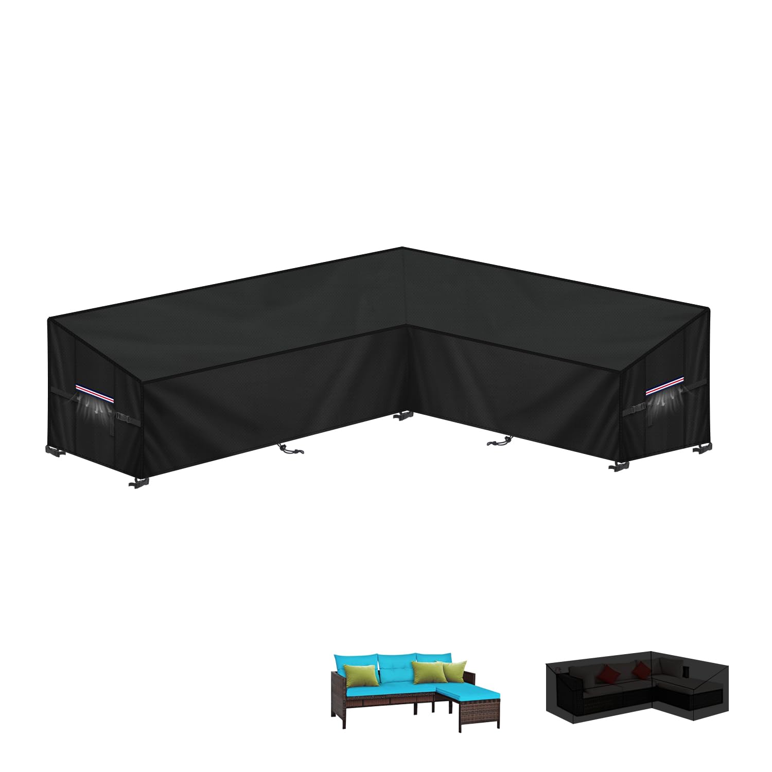 LAMUNI Housse Canapé D'angle Extérieur Bâche de Protection Salon de Jardin en L-Forme Housse de Meubles Imperméable Housses de Canapé de Jardin en 420D Tissu Oxford Étanche, 220x150x80x80/60cm