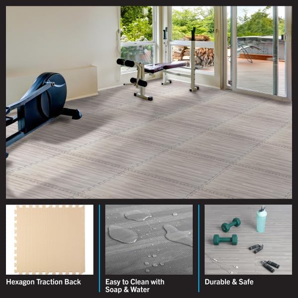 Miniatura 6 de Stalwart - Azulejos de espuma EVA, paquete de 6, 24 pies cuadrados de madera para rompecabezas de piso, azulejos de espuma entrelazados para