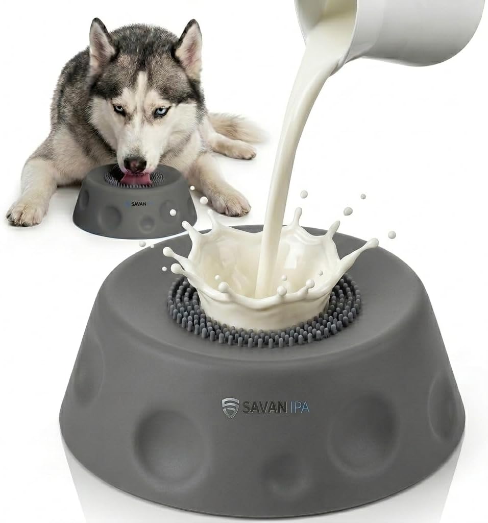 Slow Feeder Dog Bowl with Interactive Roll Ball, Anti-Slip Dog Lick Bowl for Liquid Treats, Bone Broth & Yogurt, Anxiety Relief Boredom Puzzle Feeder for Small Large Dogs