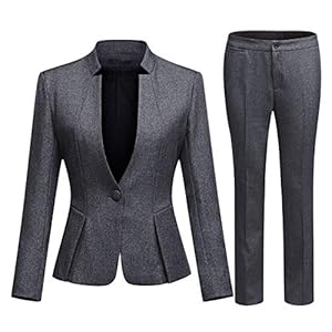 YYNUDA Damespak 2-delig opstaande kraag één knoop broekpak solide kleur business blazer + broek