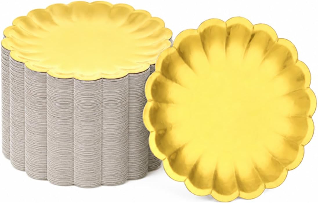 120 PCS Mini Dessert Plates, 3.5 in Gold Dessert Plates with Scalloped Rim, Small Disposable Dessert Plates for Cupcakes Cookies Candies Macron Party Wedding Birthday