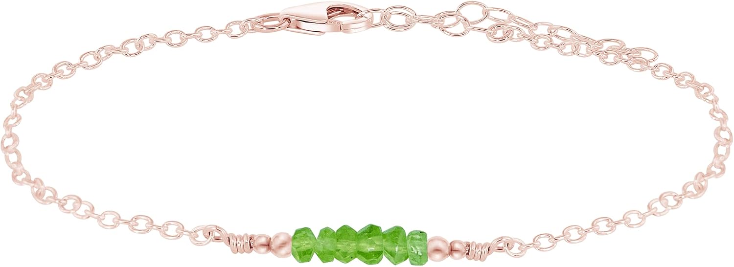 Luna Tide Peridot Faceted Bead Bar Anklet in 14k Rose Gold Fill