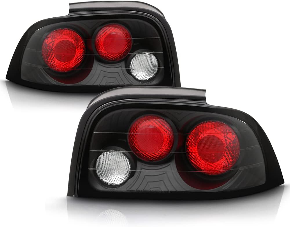 ACANII - For 1994-1995 Ford Mustang Black Housing Rear Tail Lights Brake Lamps Pair Set Left+Right Replacement Assembly