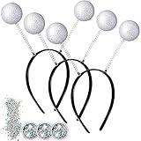 Waydress 3 Pieces Alien Headband with Chunky Glitter Silver Martian Antenna Headband Boppers Ball...