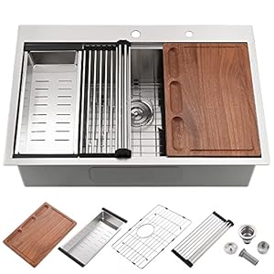 27 Inch Drop In Kitchen Sink Workstation-iAnomla 27×22 Stainless Steel Kitchen Sink Drop In Topmount Workstation Kitchen Sink 16 Gauge 10 Inch Deep Single Bowl Kitchen Sink with Cutting Board