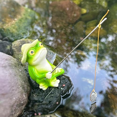 DAWRIS Figura decorativa de pesca para estanque de jardín, de resina, decoración de jardín, mini estanque, rana, decoración para jardín, paisaje, rana perfecta para exteriores, (rana)
