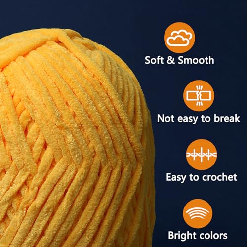 Image of Chunky Chenille Yarn for Crocheting, Yellow Fluffy Blanket Yarn for Crochet