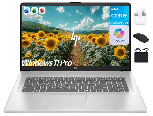 HP 17 Business Laptop, 17.3' HD+ Computer, Lifetime MS Office 2024, Copilot AI, 8-Core Intel i3 CPU, 16GB RAM, 1TB Storage (500GB SSD + 500GB Ext), Wi-Fi 6, HubxcelAccessory, Long Battery, Win 11 Pro