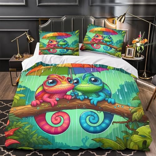 Housse de couette caméléon 140x200 parure lit 3D microfbre