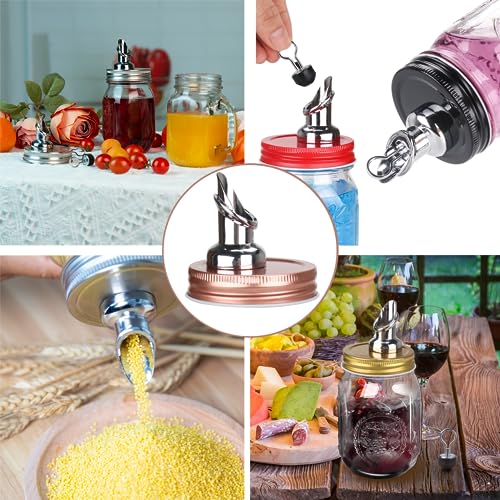 Image of Mason Jar Pour Spouts. free flow Mason Jar Pour Spouts, mason jar for spout regular mouth size 70mm dispenser germination cover. Suitable for any liquid (4 pieces stainless)