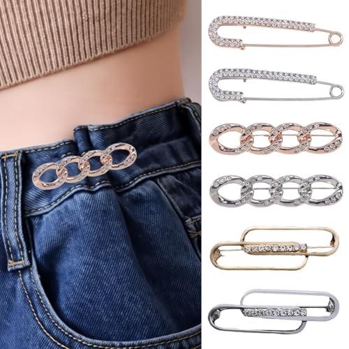 JYNXOR 6 Pcs Broches Para Ropa Mujer, Broche Dorado Plata, Imperdibles Broches Novia, Cristal Artificial Broches, Broche Cierre Clip, Broches Para Vestidos, Alfileres Boda, Para Camisa, Suéter, Chal