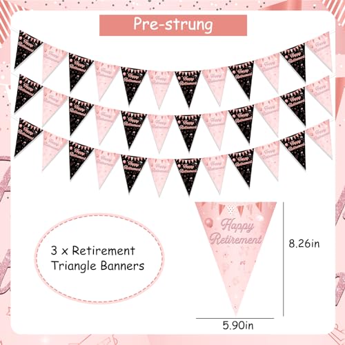 Rose Gold Retirement Decorations for Women, 3pcs Retirement Triangle Flags Banners, Happy Retirement Pennant Party Banners - Image 2