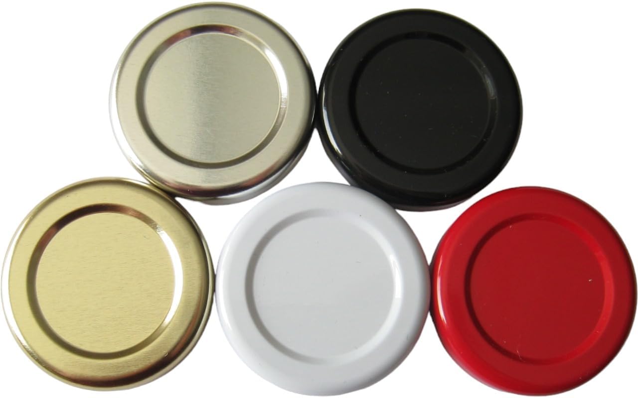 Nakpunar 24 pcs Gold 43 mm Replacement Lids with Plastisol Liner - 43TW 4 Lug Lids - For Glass Jars, Bottles, Canning - MADE IN USA