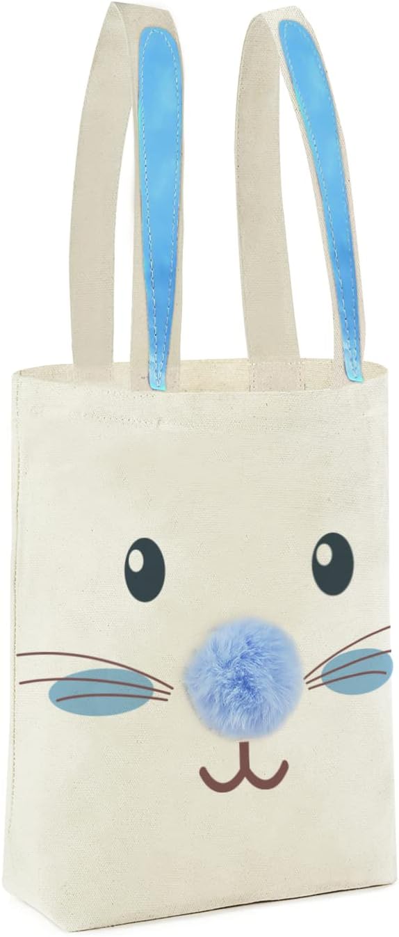 ATFUNSHOP Easter Canvas Tote Bag for Kids Reusable Easter Bunny Bags Baskets for Easter Egg Hunt
