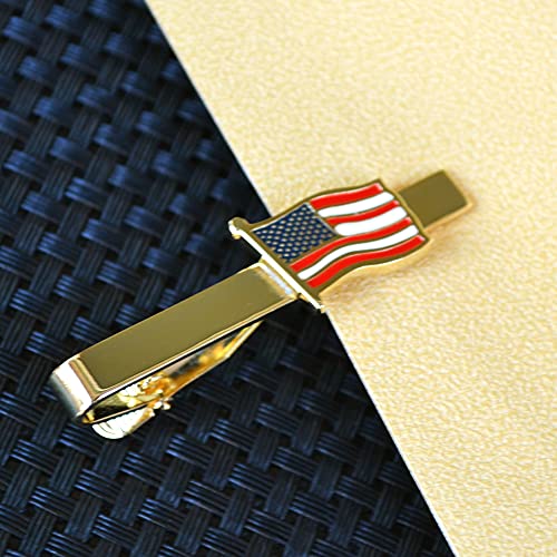 American Tie Clip for Men, Gold American Flag Necktie Bar Clips, Formal Tie Pins Stickpin Gift for USA Governor, Officer, Lawyer, Soldier, Patriot, Cops, Policemen (Waving Clip)2