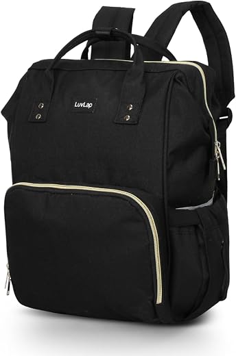 LuvLap Lily Multifunctional Waterproof Diaper Bag for Mothers for Travel, Mother Travelling Bag, Backpack Cum Tote bag for Mothers, Large storage capacity with 15 pockets (Black)