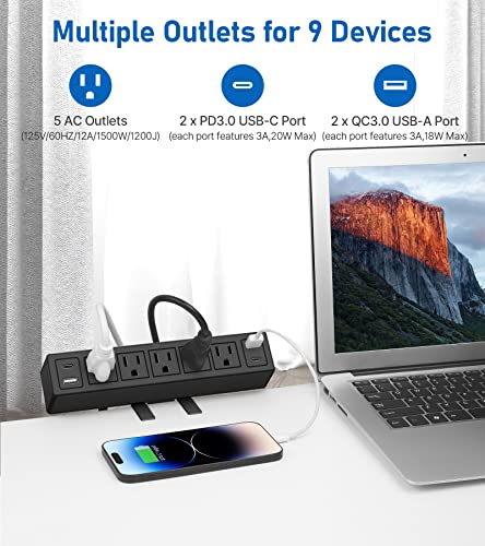 Desk-Clamp-Power-Strip-with-PD20W-USB-CTotal-40W-Fast-Charging-Desk-Edge-Power-Strip-Surge-Protector-1200JDesk-Mount-Power-Strip5-Outlets2-USB-C2-USB-A6FT-45-Ultra-Flat-PlugFit-165-Tabletop