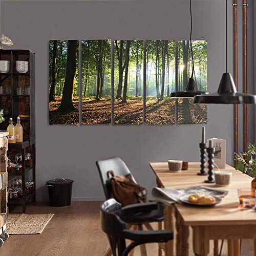 Toile 5 pièces forêt Feeby 100x70 cm | Tableau mural vert multi-panneaux - 4