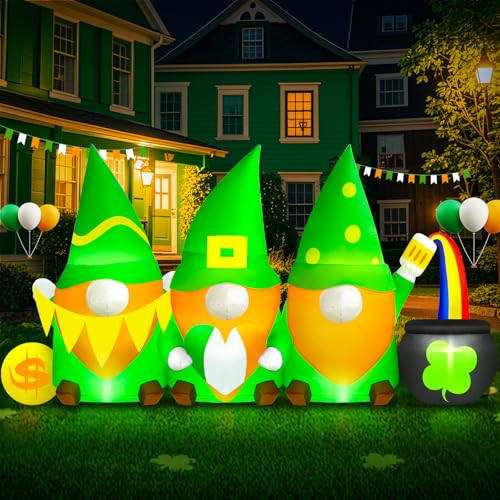 MICOCAH 8FT St Patricks Day Inflatables Outdoor Decorations Gnomes Built-in