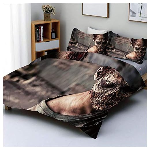 Påslakanset, Dead Person in Ruined House med läskig look murder döda skrämmande konstnärligt tryck dekorativt 3-delat bäddset med 2 kudde imitation, taupe persika, bästa presenten till barn och lättskött anti-