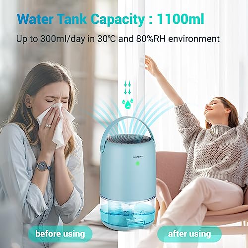 Image of 1100 ml Electric Dehumidifier, Extremely Quiet, 7 Coloured LED Lights, Shut-Off Protection, Portable Dehumidifier Small for Bathroom, Bedroom, Basement, Home