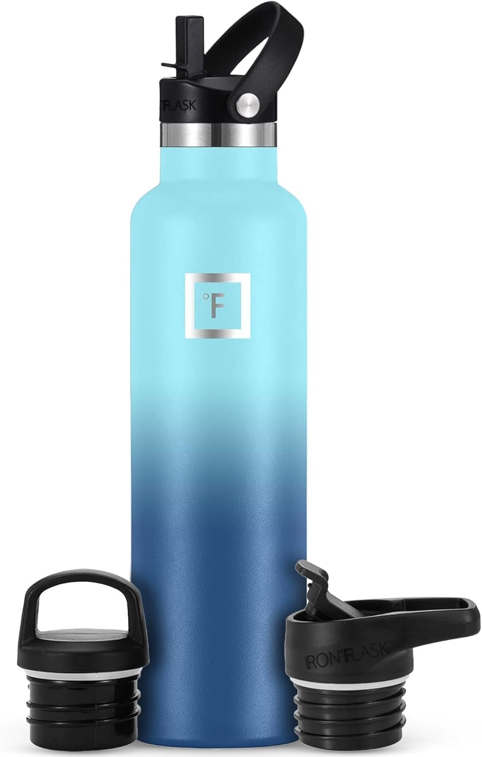 IRON °FLASK Narrow Mouth Sports Water Bottle - 24 oz, 3 Lids (Straw Lid), Vacuum Insulated Stainless Steel, Hot Cold, Modern Double Walled, Simple Thermo Mug, Standard Hydro Metal Canteen (Waves)