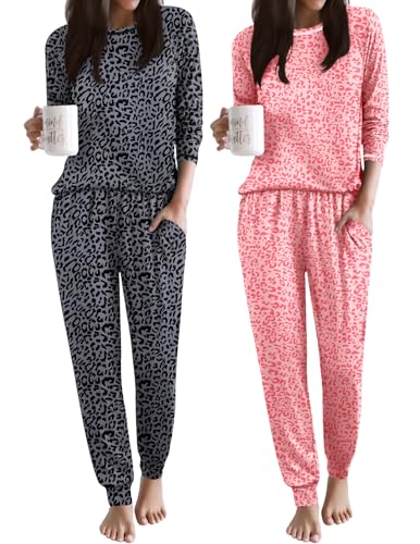 Ekouaer 2 Pack Womens Pajama Sets Soft Jogger Pjs Long Sleeve Lounge Sets - image 1