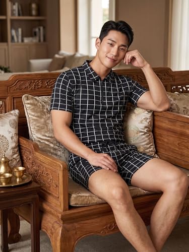 Image of Men's Printed Zip Polo Neck T-Shirt with Half Short Pant Co-ord Set Fabric, Stylish Printed Design, Comfortable Regular Fit