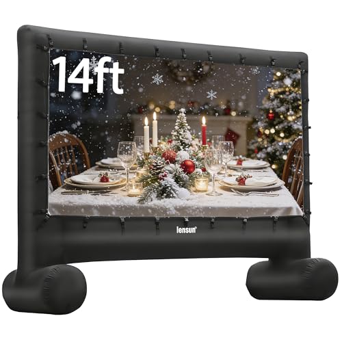 Image of LENSUN 14 Feet Inflatable Projector Screen with Carry Bag & Tube Leg Support, Giant Front/Rear Projection Movie Screen for Backyard, Camping, Parties and Home Theater Entertainment