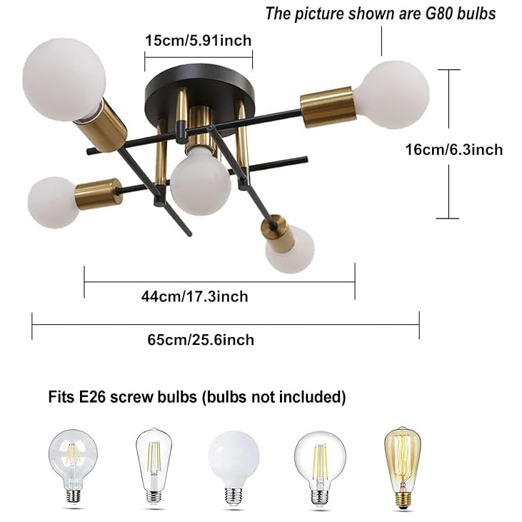 Lustre Sputnik E27 à 5 bras réglables pour plafonnier moderne - 5