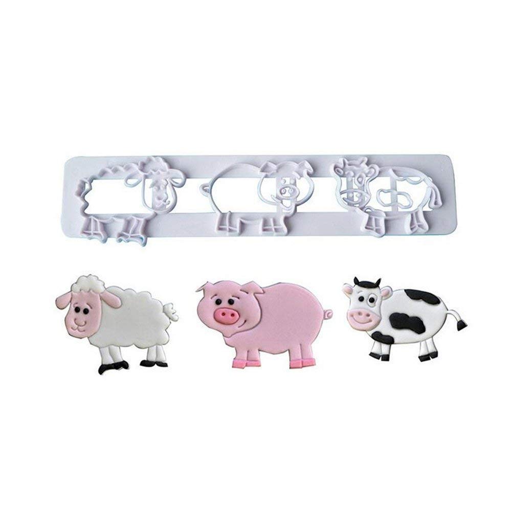 TrifyCore Cute Farm Animals Pig Sheep Cow Plastic Candy Cookie Cutters Mould, White, One Size
