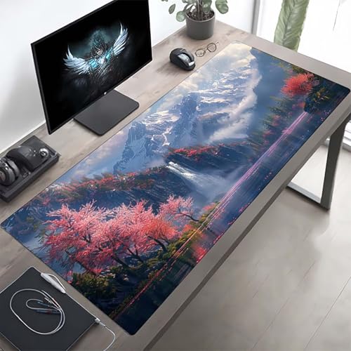JEPGFOU Gaming Mouse Pad, Mountain Blue Mouse Mat with Stitched Edges, Large Extended XXL Mousepad with Anti Slip Base, for Desk Keyboard Decoration, Gifts for Men 800x300x3 mm PjY10783 E-O