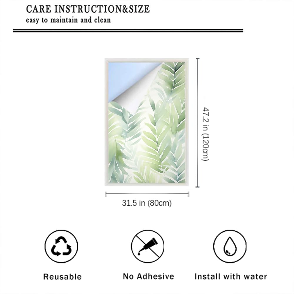 Pellicola Per Finestre Decorativa Con Foglie Tropicali – Effetto Satinato, Controllo Del Calore E UV, 75x190 Cm, Antisfondamento