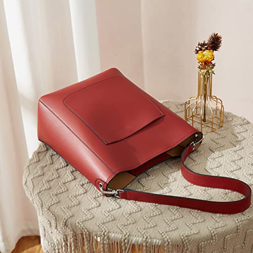 Bromen Hobo Bags For Women Leather Handbags Designer Shoulder Bucket Crossbody Purse Red #TOP6
