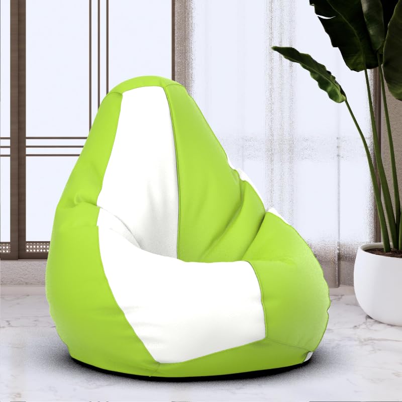Image of Bean Bag Chair Cover | Size: 0XL | Color: Pea-Green White | Without Beans | Premium Leatherette Cover (CMF 3877)