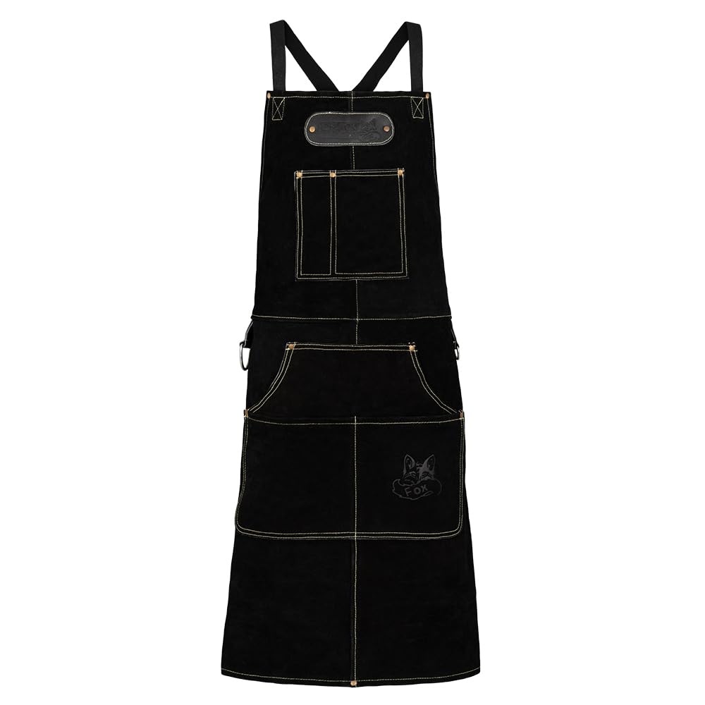 Tablier de soudeur Rough - En cuir de buffle sauvage - Pour barbecue, restauration, barista, cuisine - 61 x 94 cm - Variable de M à XXL en 3 couleurs - Noir - Taille Unique