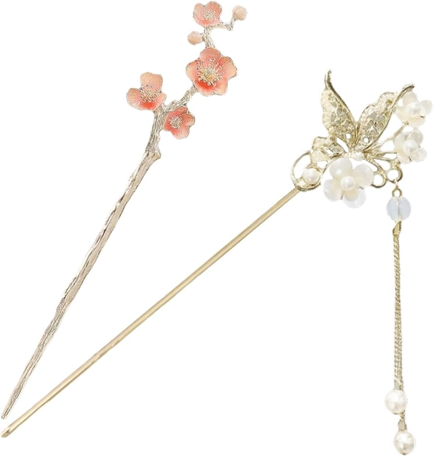 Amazon.co.jp: 和装用ヘアアクセサリー 2個セット - 蝶々桜形 かんざし