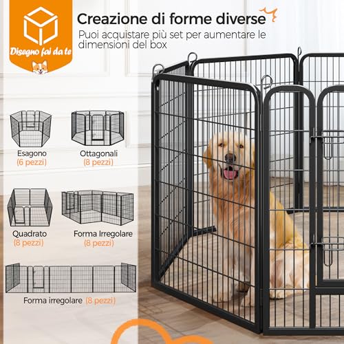 Yaheetech Welpenlaufstall 8 Gitter je 80 x 100 cm,Hundelaufstall Mit automatischer Verriegelung, Freilaufgehege Hundezaun Für Hund, Katze, Welpe, Kaninchen, Hühner
