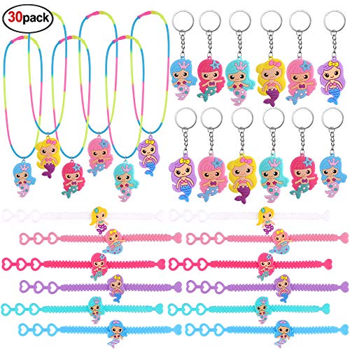 Konsait 30pack Mermaid Party Supplies, Mermaid Bracelet, Mermaid Necklace, Mermaid Key Chains for Kids Mermaid Birthday Party Favors, Party Bags Fillers for Girls
